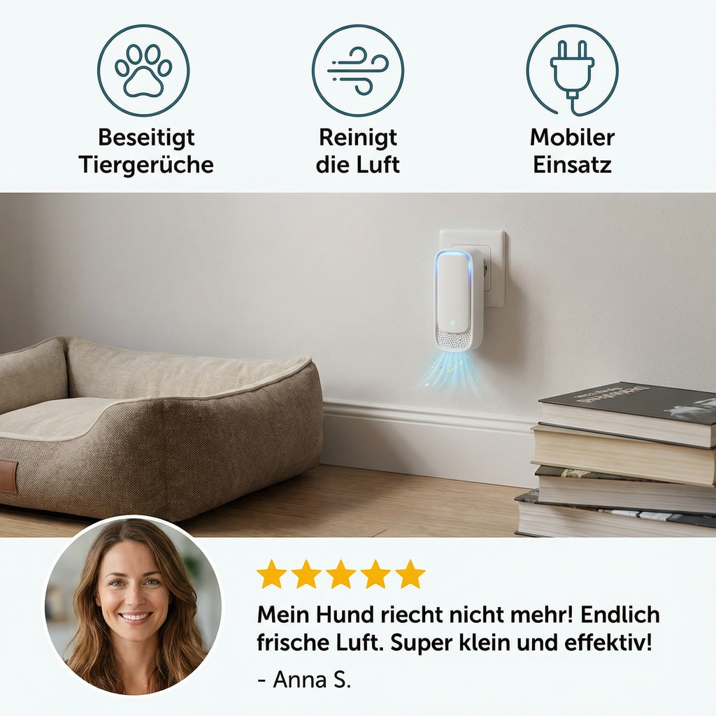 Portable air purifier and odour remover for pet smells