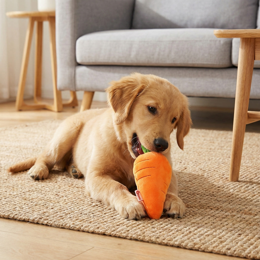 Squeaky carrot dog toy for stress relief and play