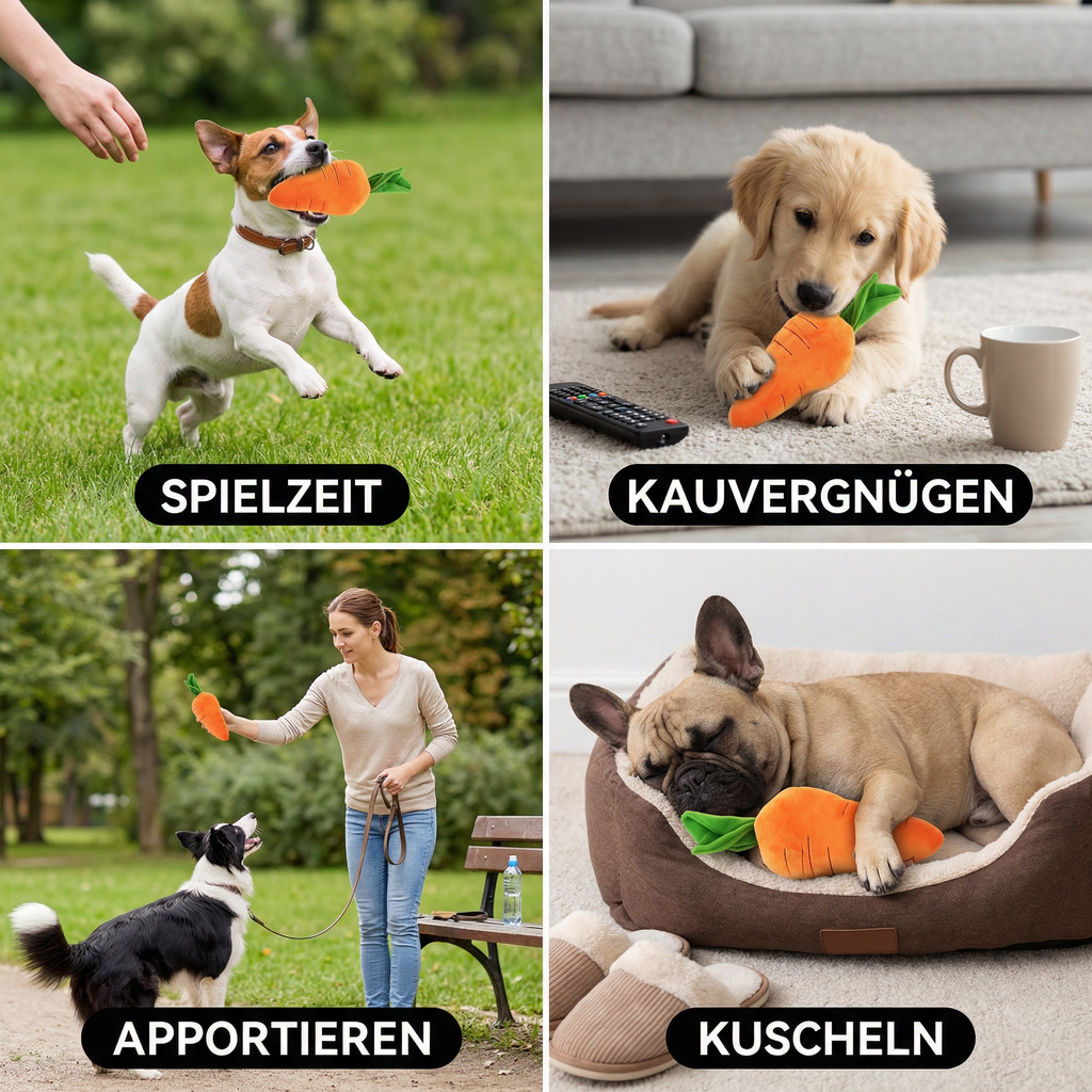 Squeaky carrot dog toy for stress relief and play