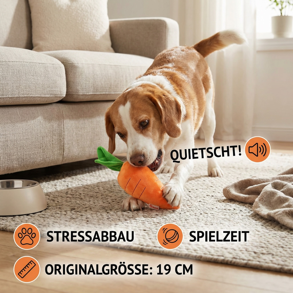 Squeaky carrot dog toy for stress relief and play