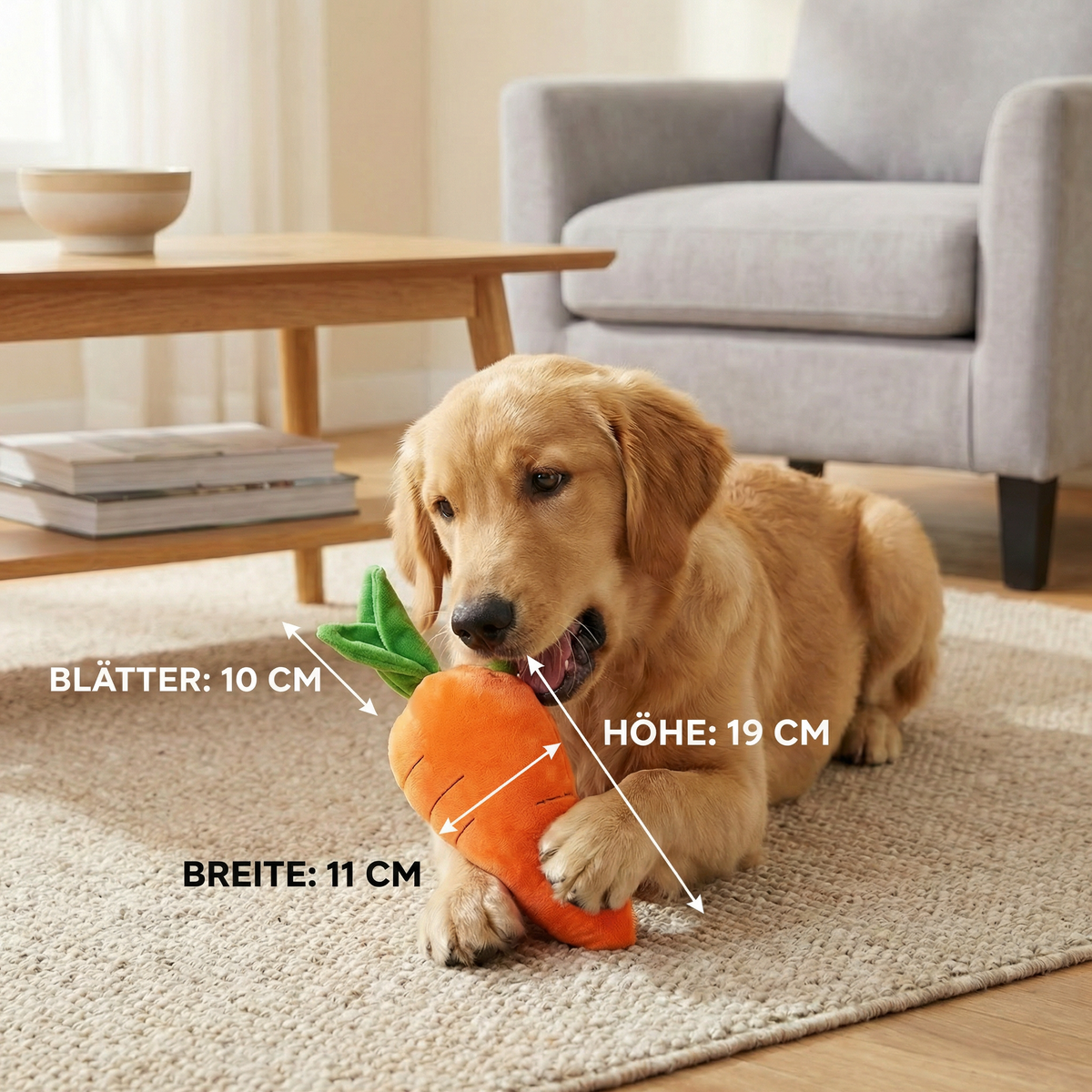Squeaky carrot dog toy for stress relief and play