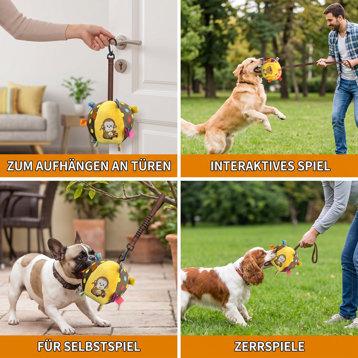 Interactive Hanging Dog Toy with Elastic Play Rope &amp; Hook