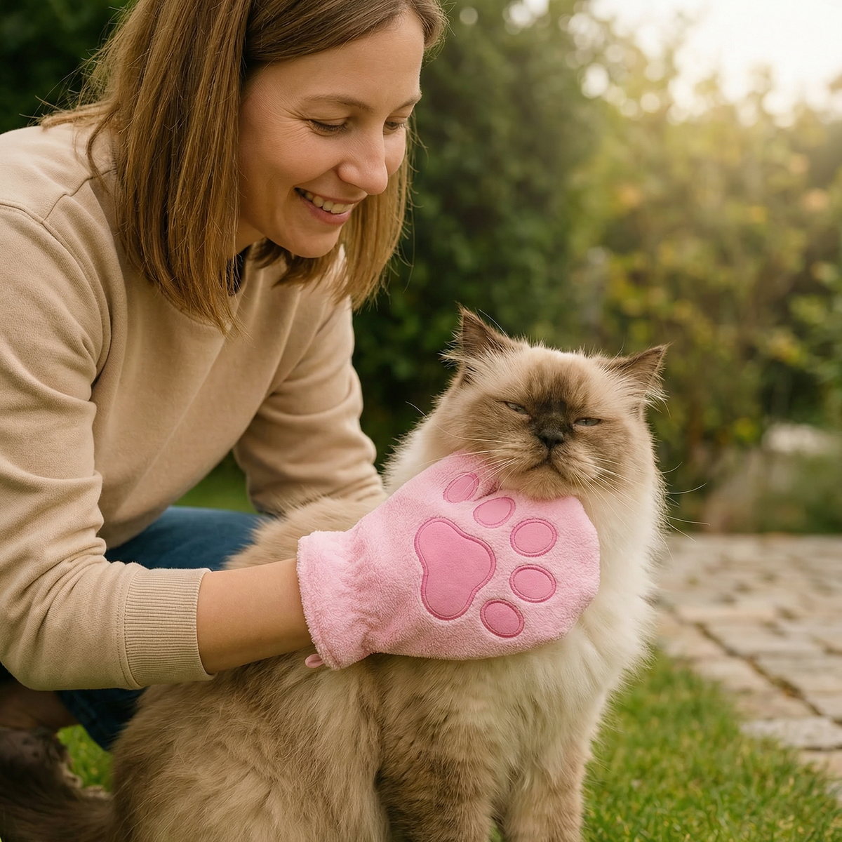 Pet grooming microfibre glove for cats