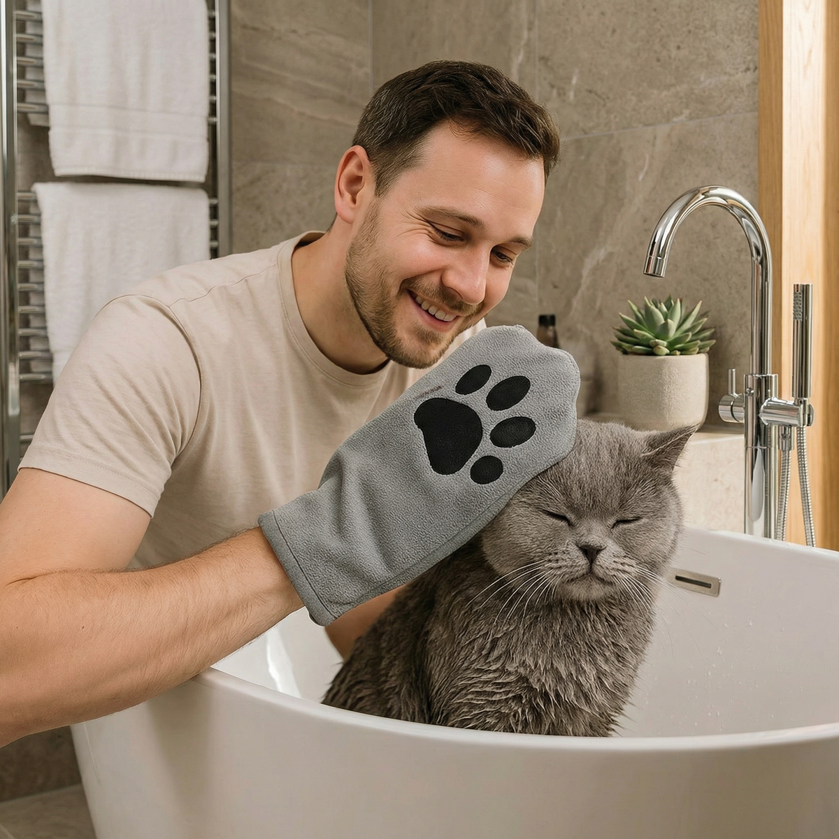 Pet grooming microfibre glove for cats