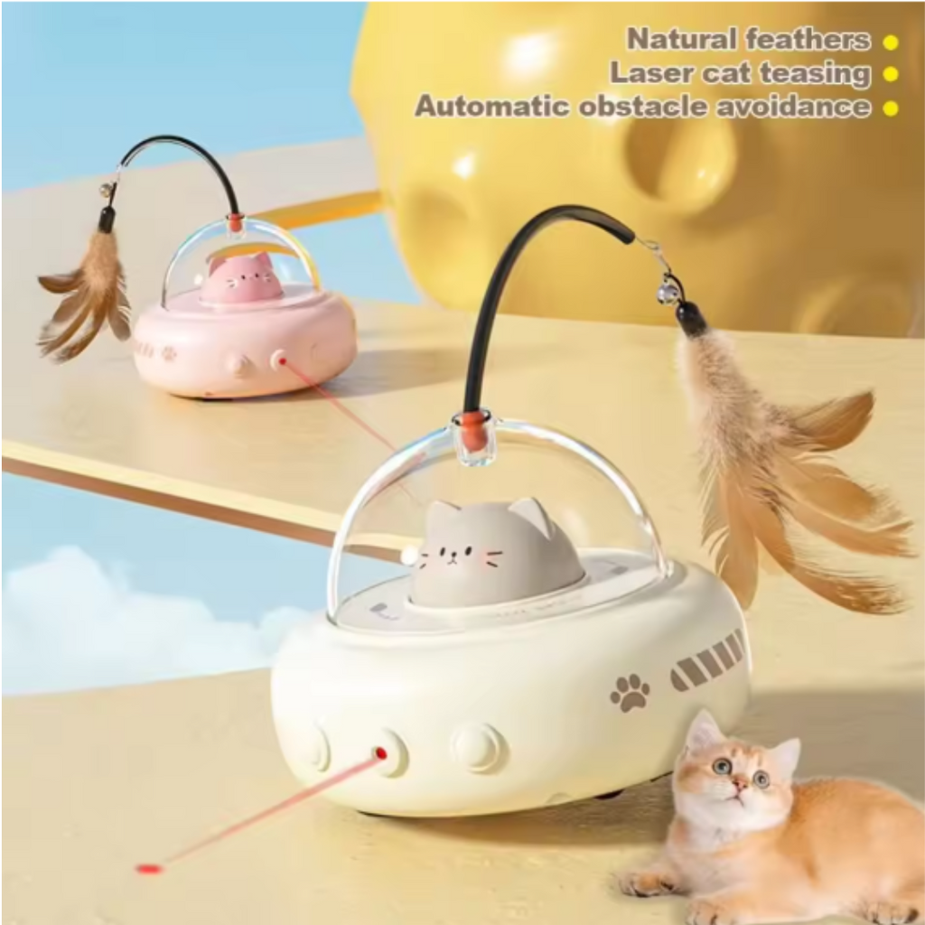 UFO laser cat toy with feathers