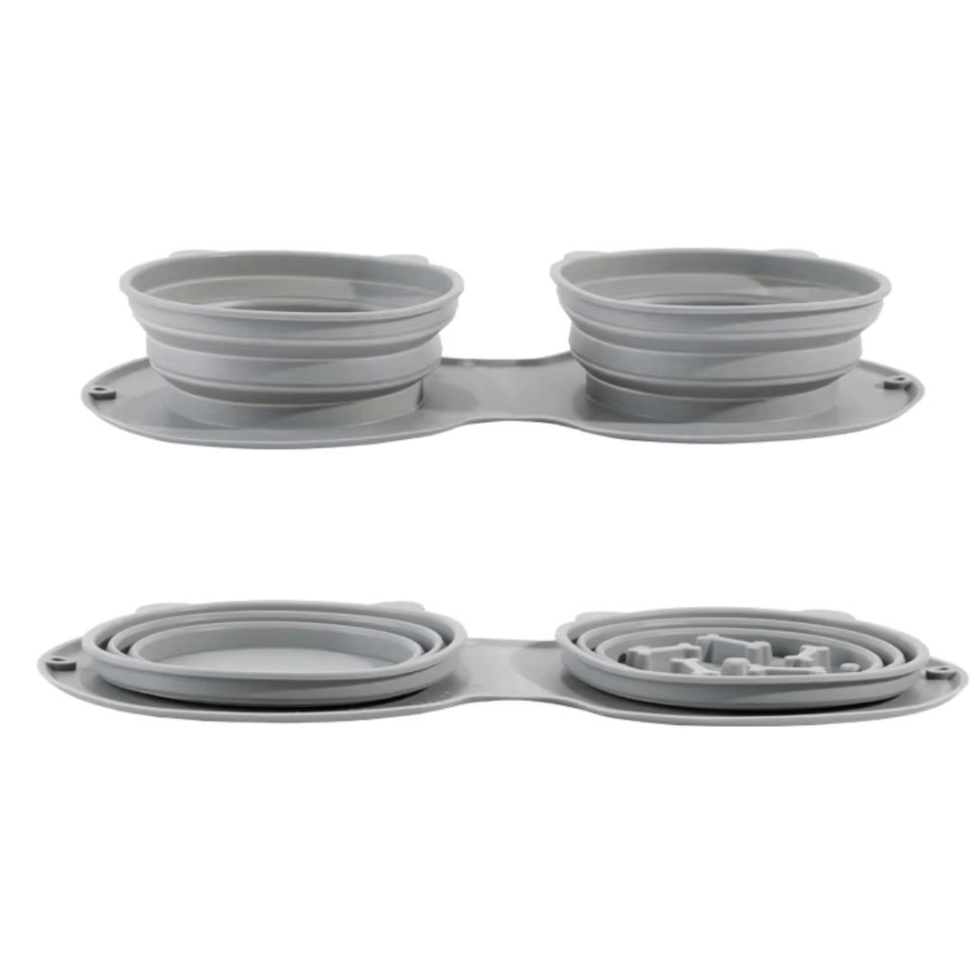 Pet drinking from the collapsible travel bowl