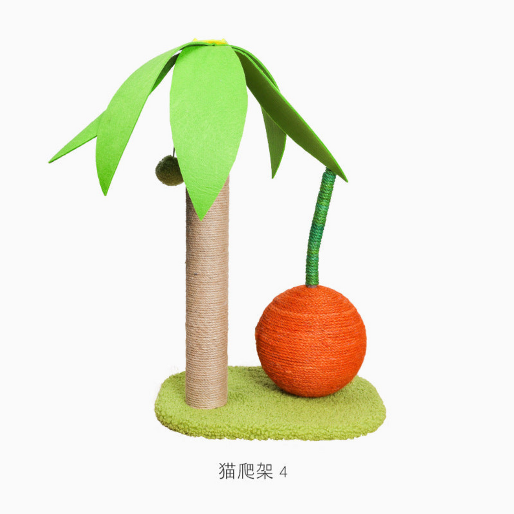Cat scratching the palm tree post