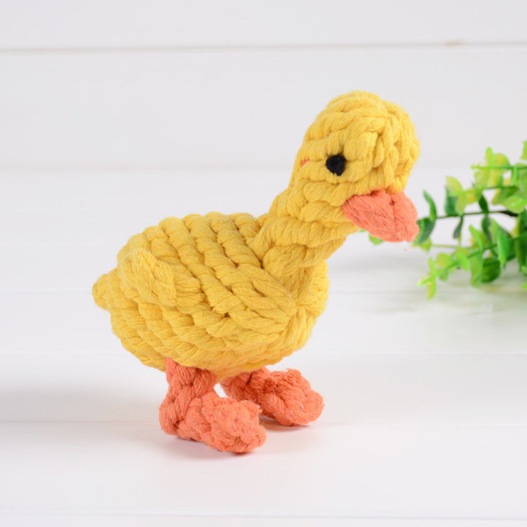 Duck-shaped cotton rope dog toy