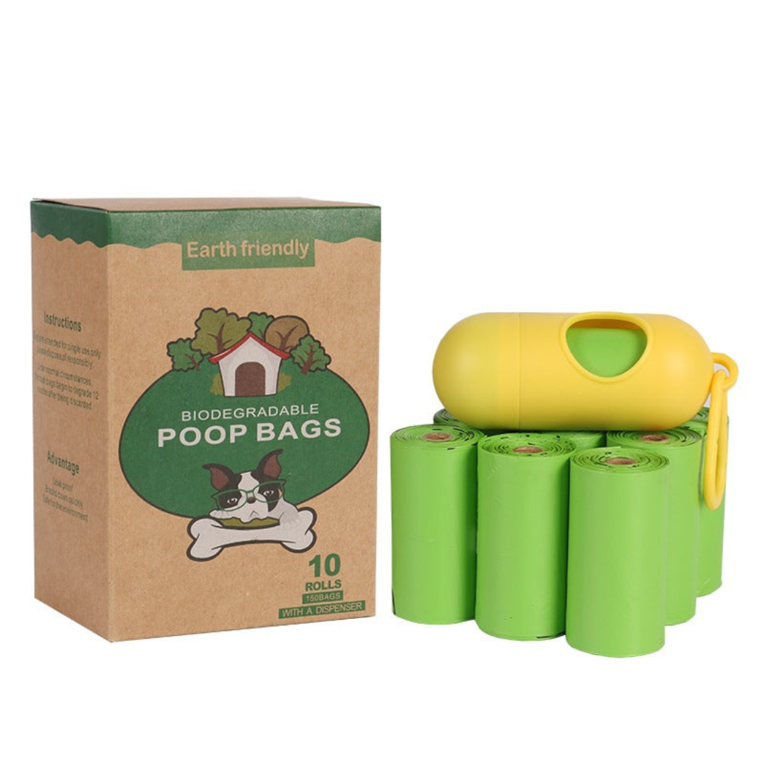 Poop bag dispenser clipped to a dog lead