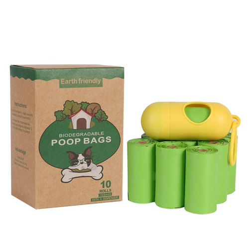 Poop bag dispenser clipped to a dog lead