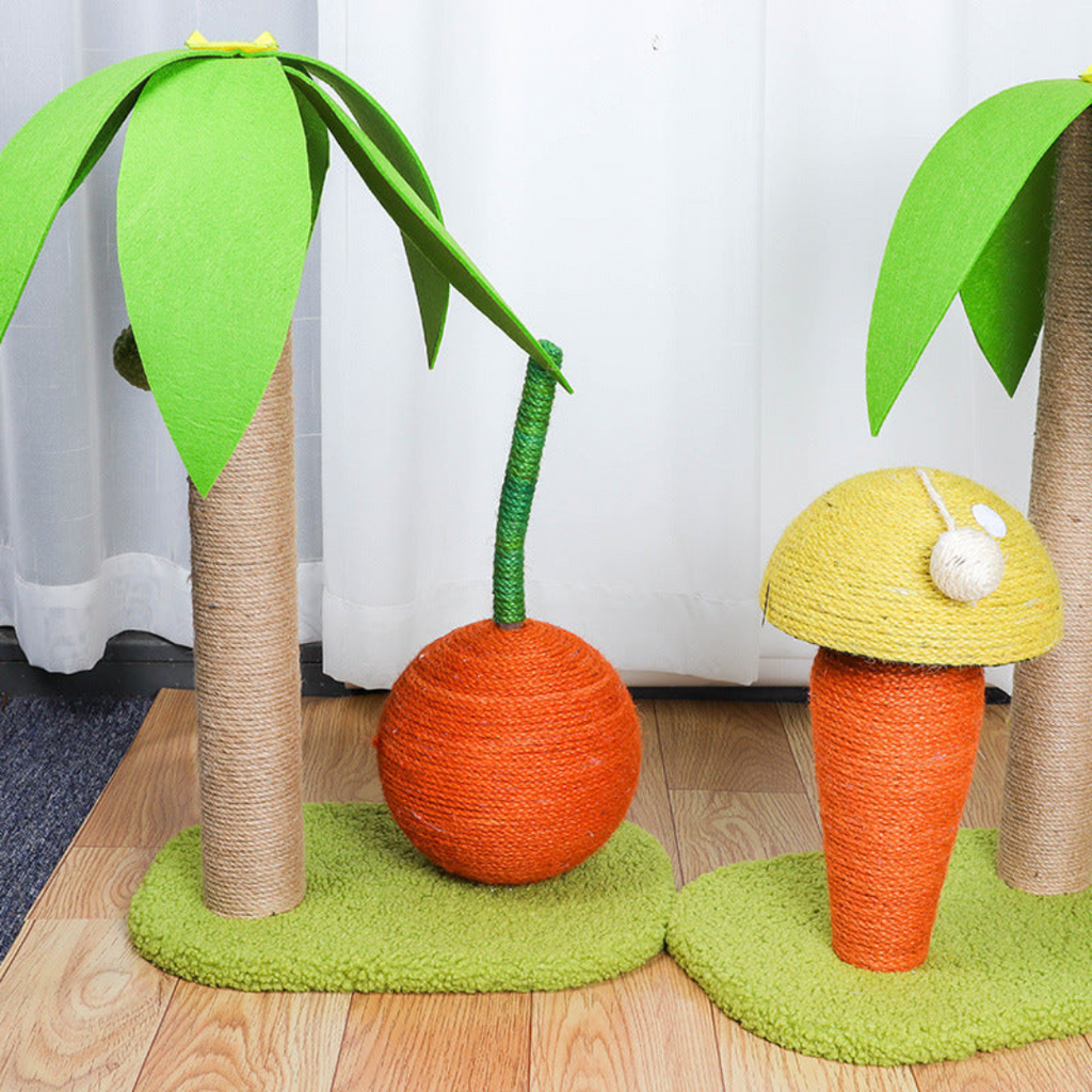 Palm tree cat scratcher with orange ball