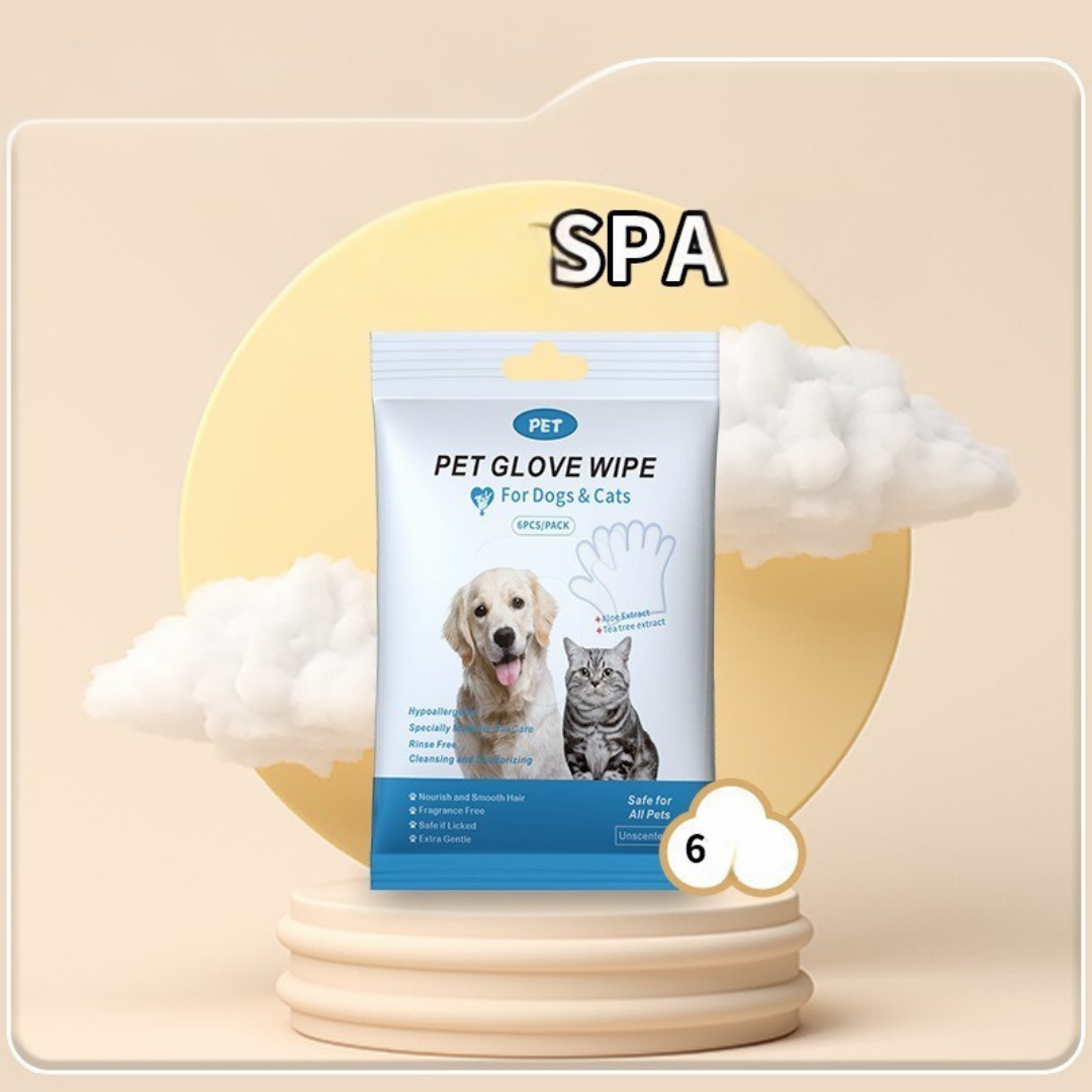 Pack of hypoallergenic pet cleaning glove wipes with aloe and jojoba