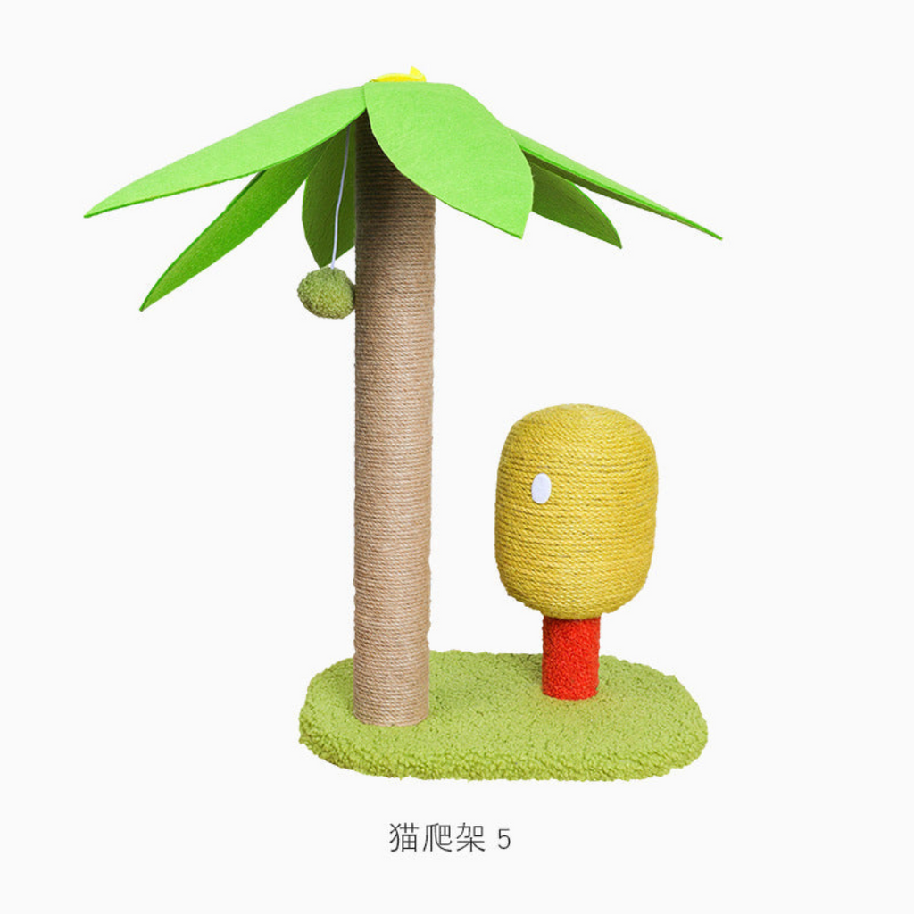 Palm tree sisal scratcher with dangling toy
