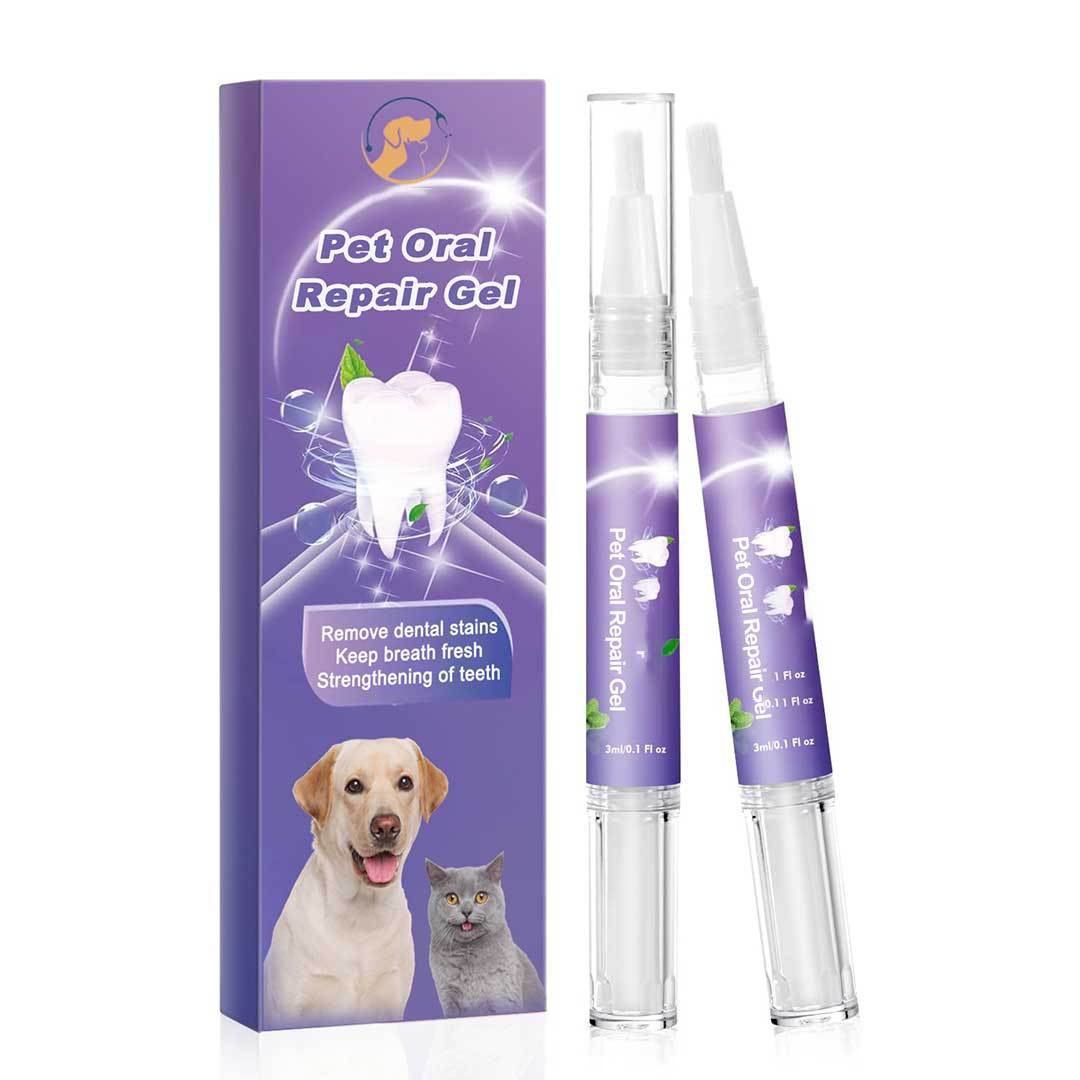 Pet dental gel pen tip close-up
