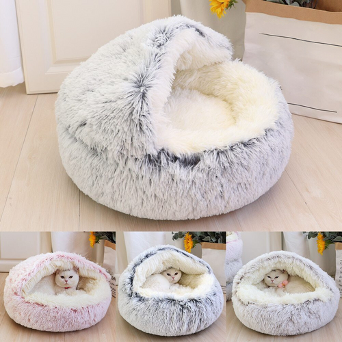 2-in-1 hooded cat cave bed