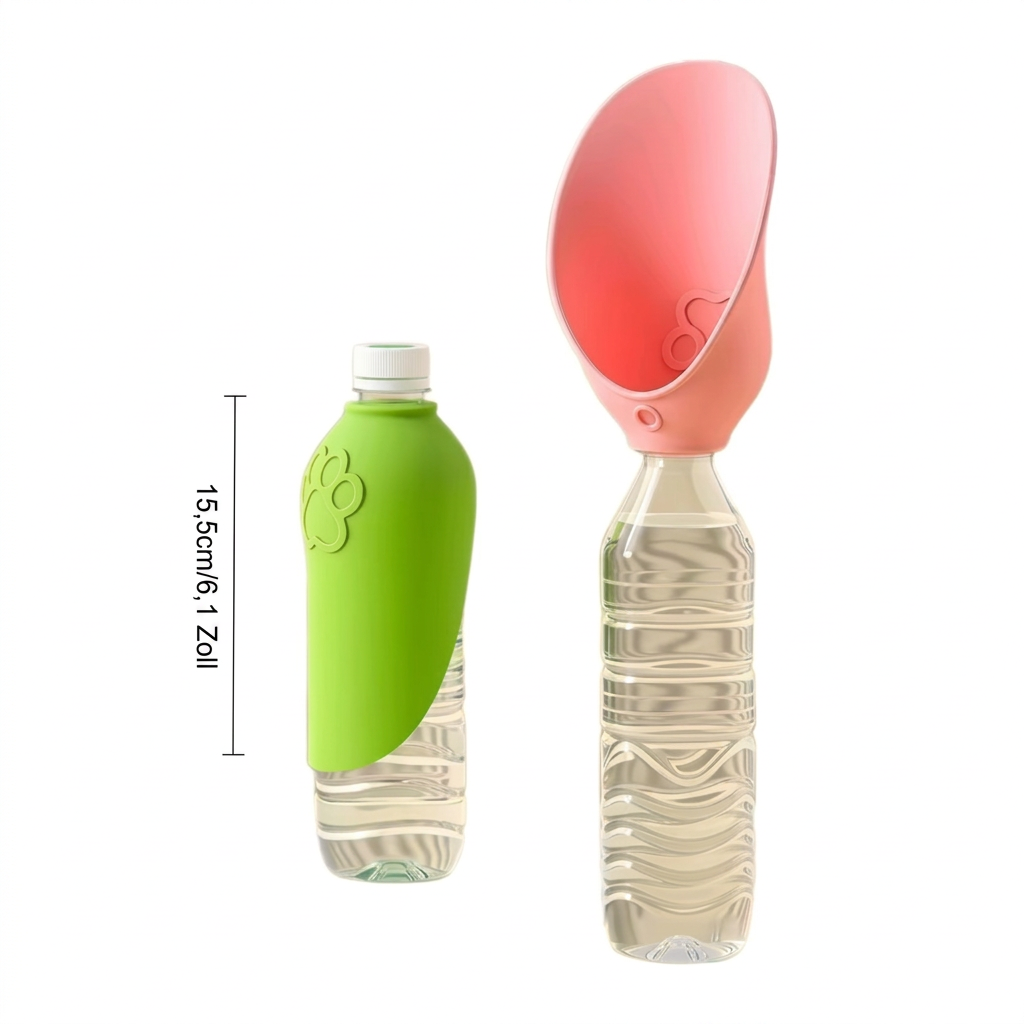Silicone drinking cap turning a bottle into a portable dog water bowl