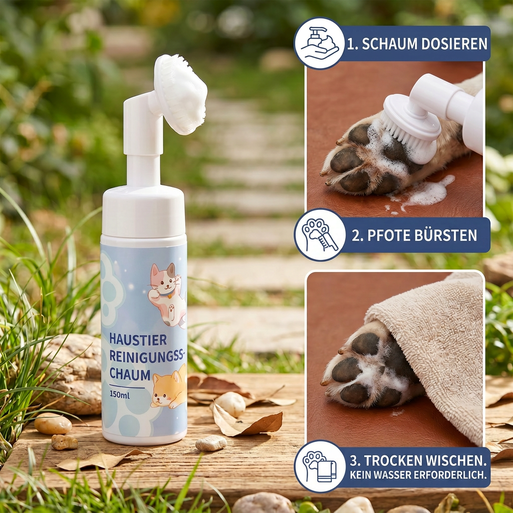 Waterless gentle paw cleaning foam with brush for dogs