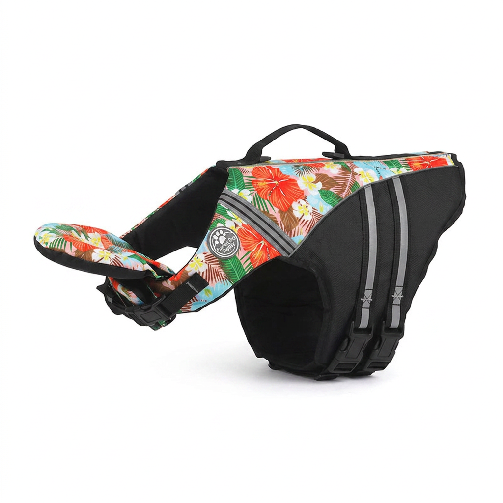 Dog safety life jacket features