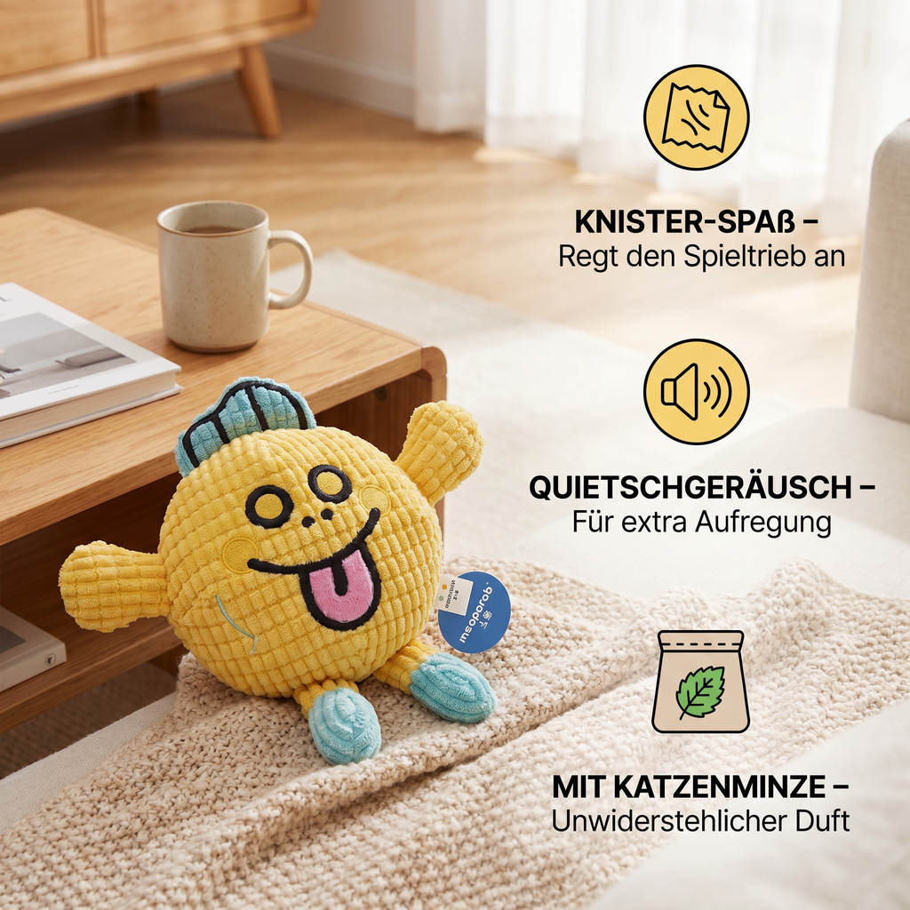 Crinkle waffle cat toy with catnip pocket and squeaker