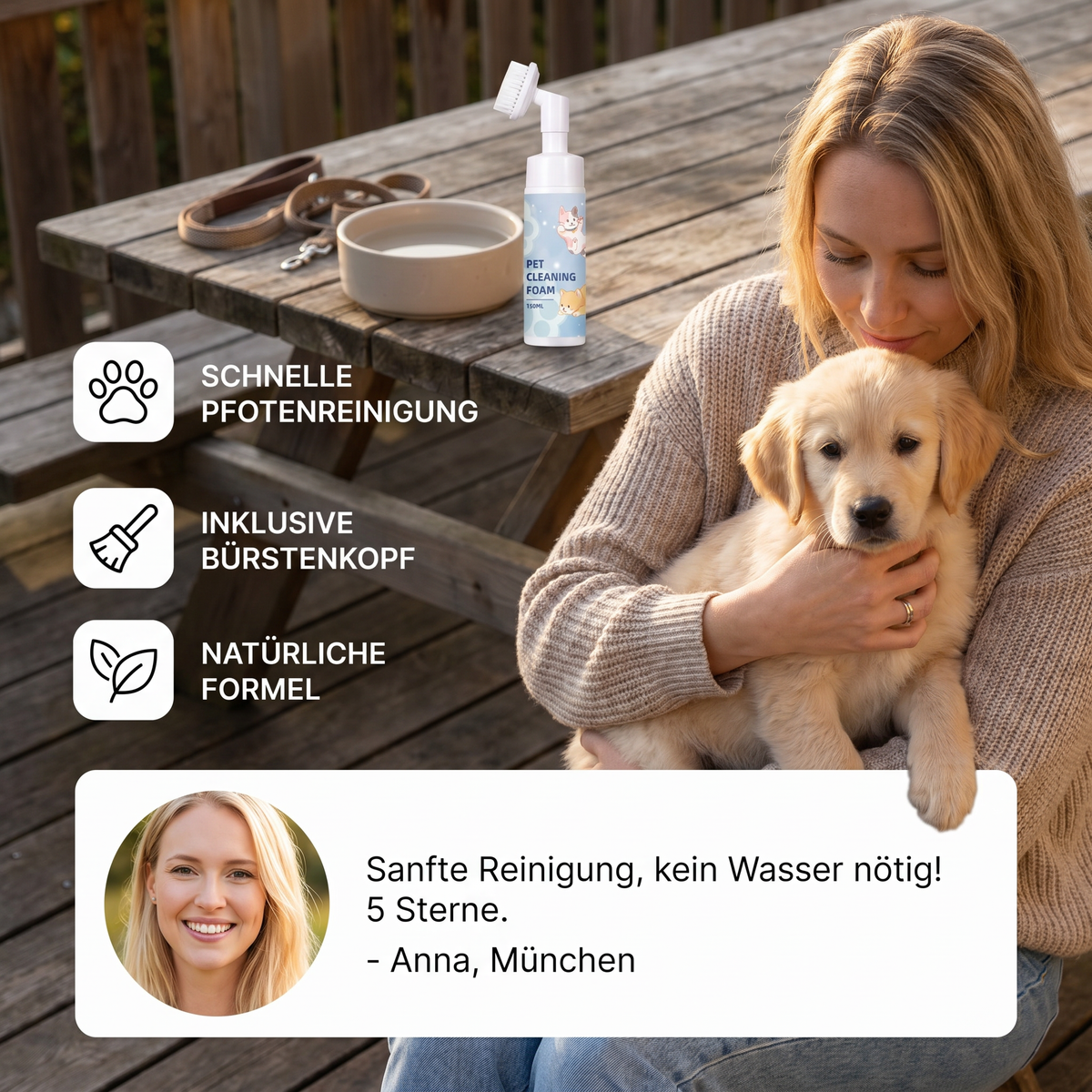 Waterless gentle paw cleaning foam with brush for dogs