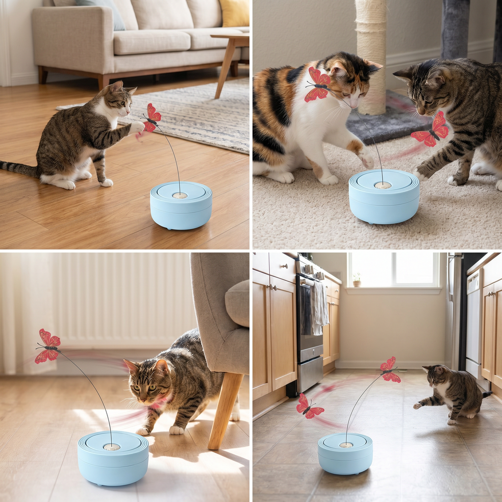 Interactive butterfly spinner toy for cats