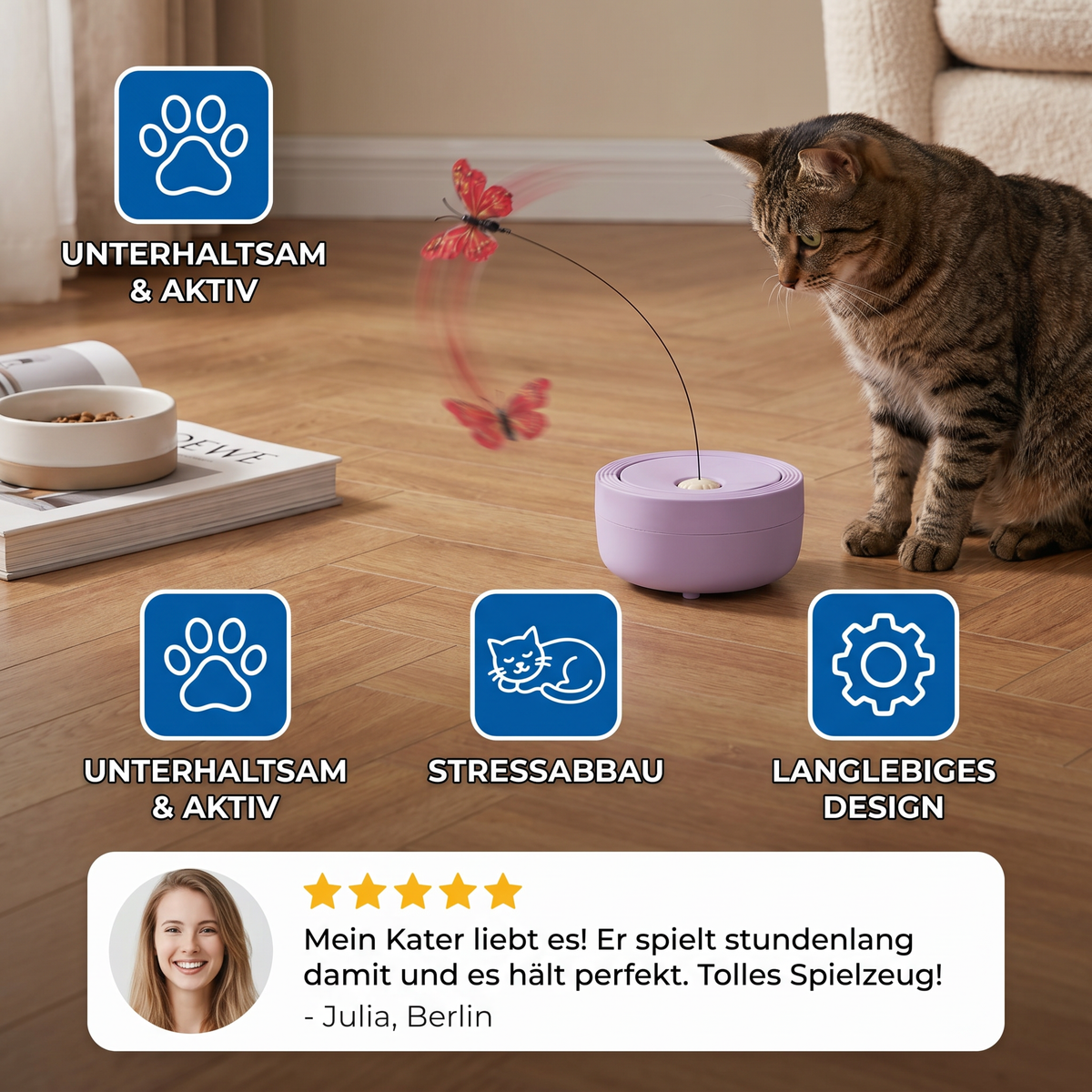 Interactive butterfly spinner toy for cats
