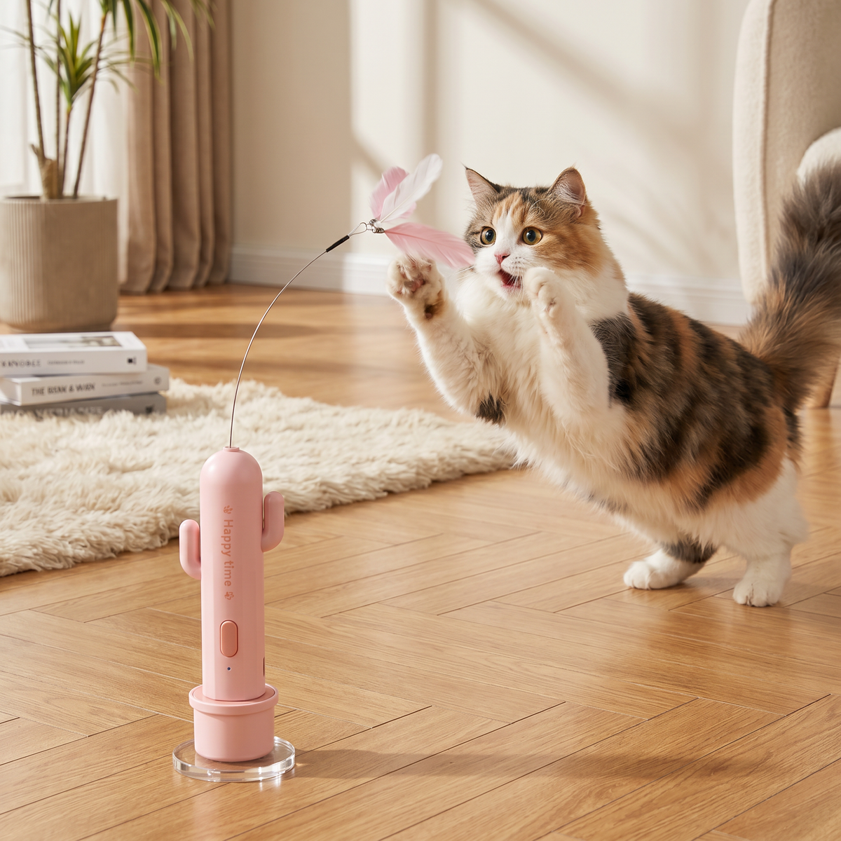 Cat chasing the butterfly teaser cat toy