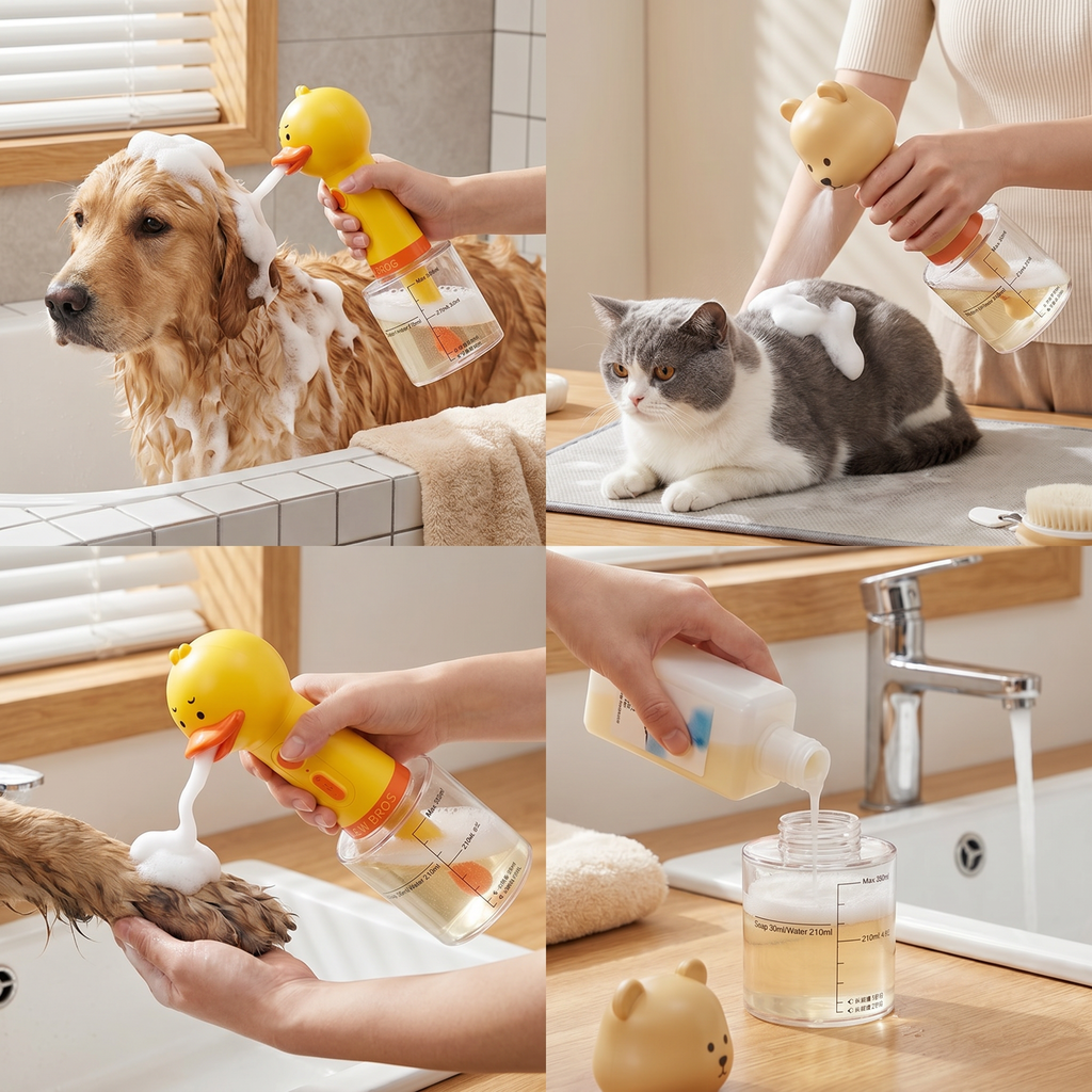 Duck-shaped foam sprayer producing foam