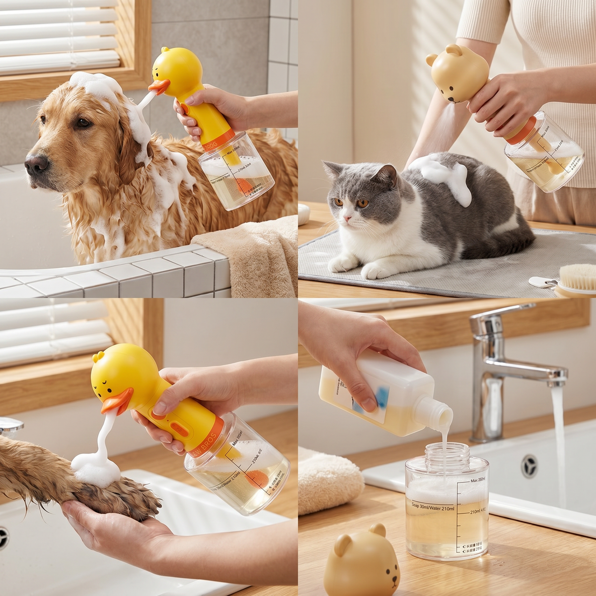 Duck-shaped foam sprayer producing foam