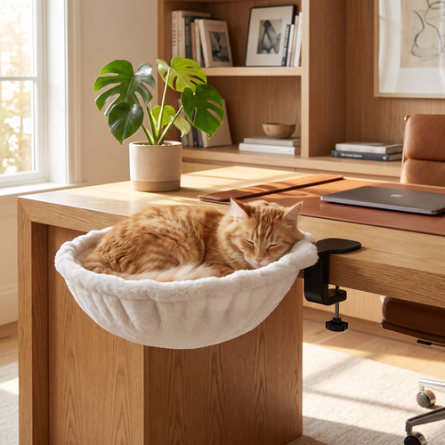 Premium cat hammock for desks and shelves