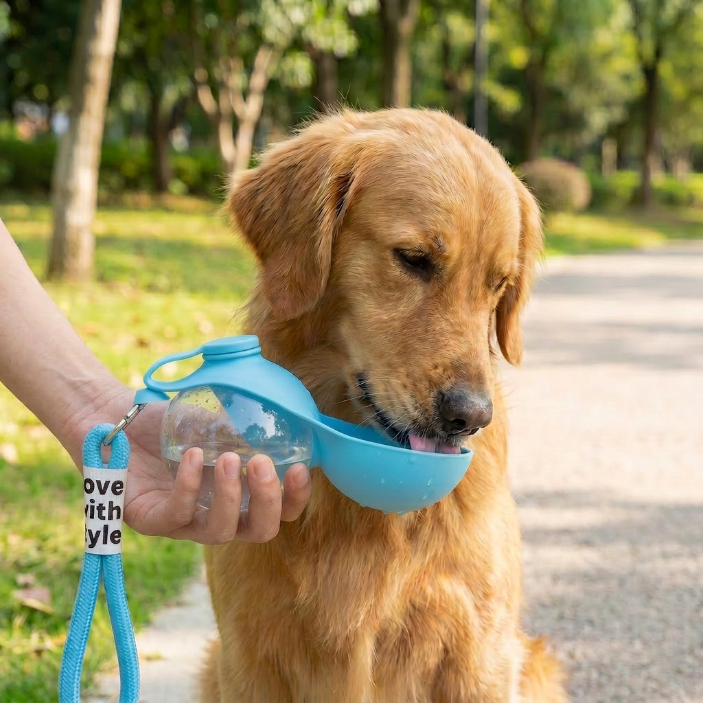 Sphere 2-in-1 leak-proof dog water bottle with silicone bowl