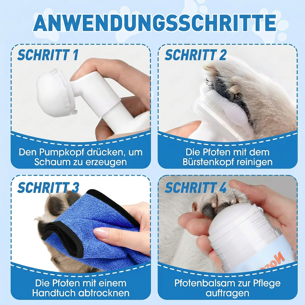 Waterless gentle paw cleaning foam with brush for dogs