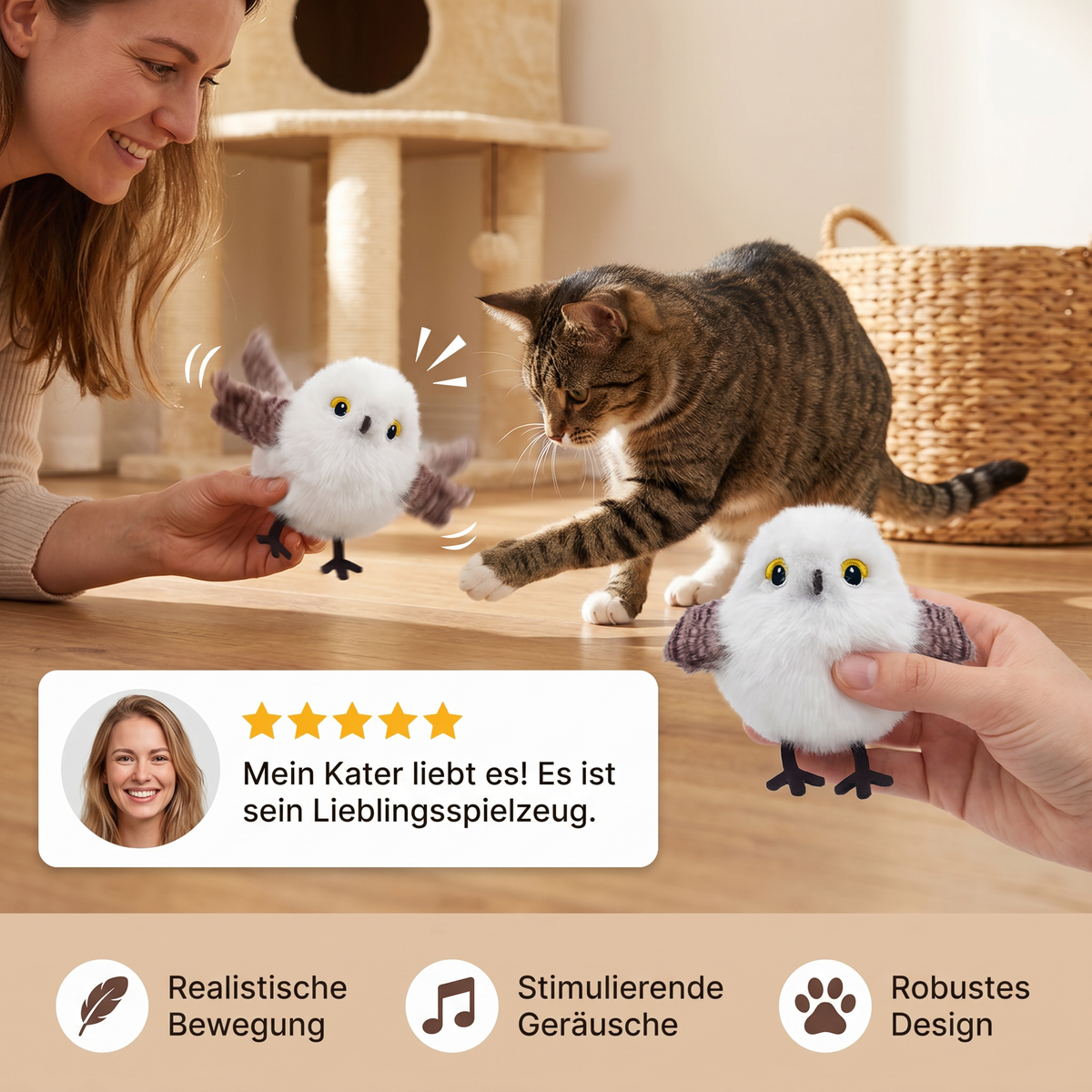 Fluttering and chirping bird cat toy