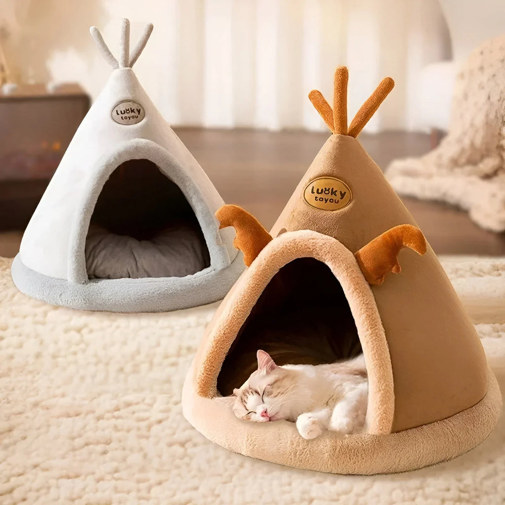 PurrTent cat house in brown and grey