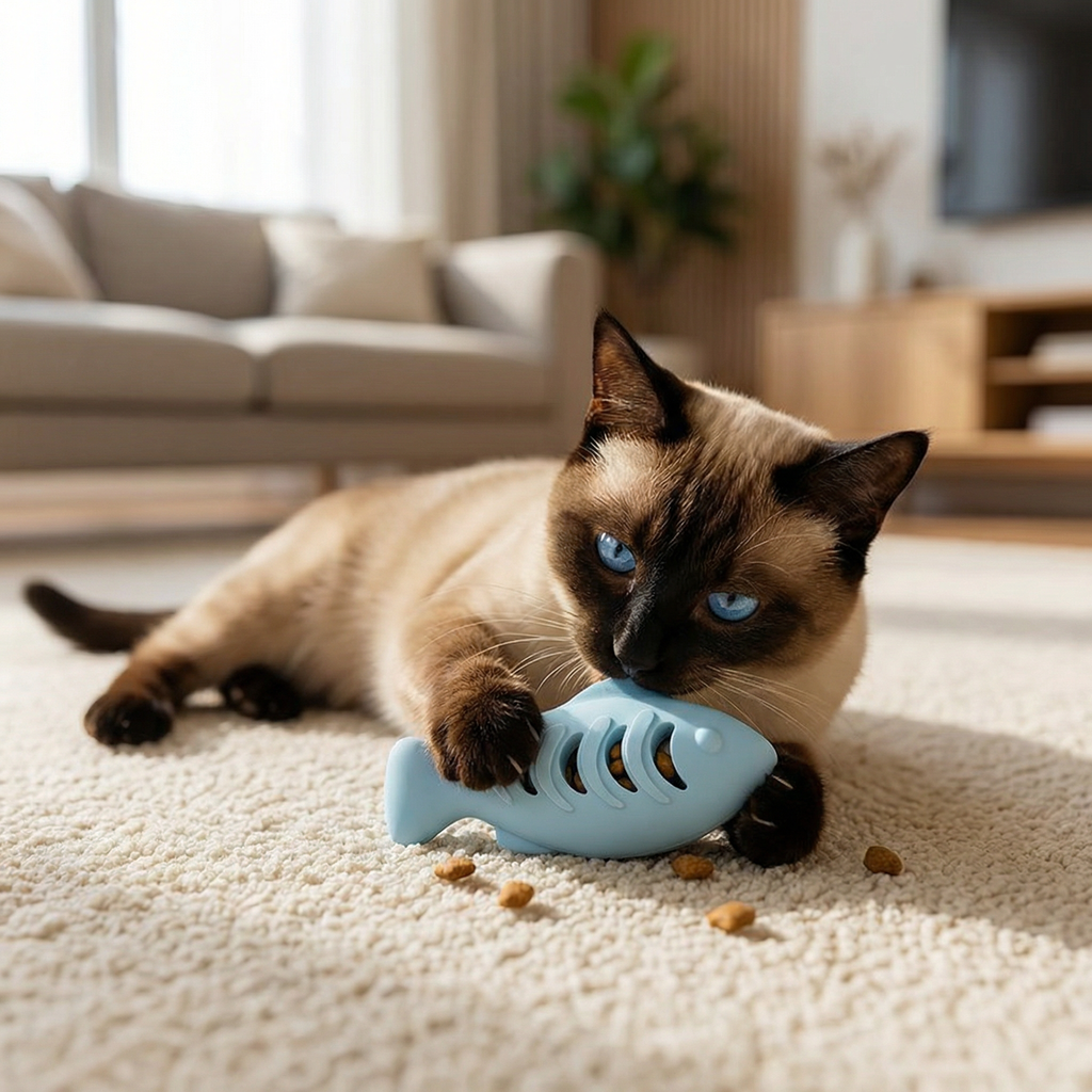Dental chew and nibble fish silicone treat dispenser for cats