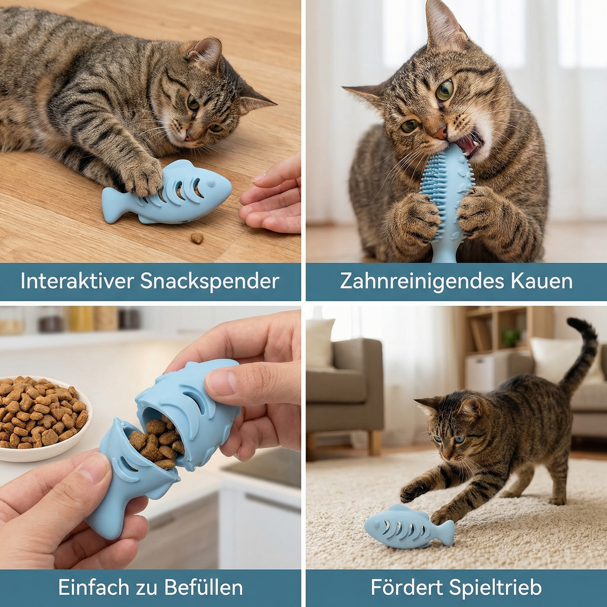 Dental chew and nibble fish silicone treat dispenser for cats