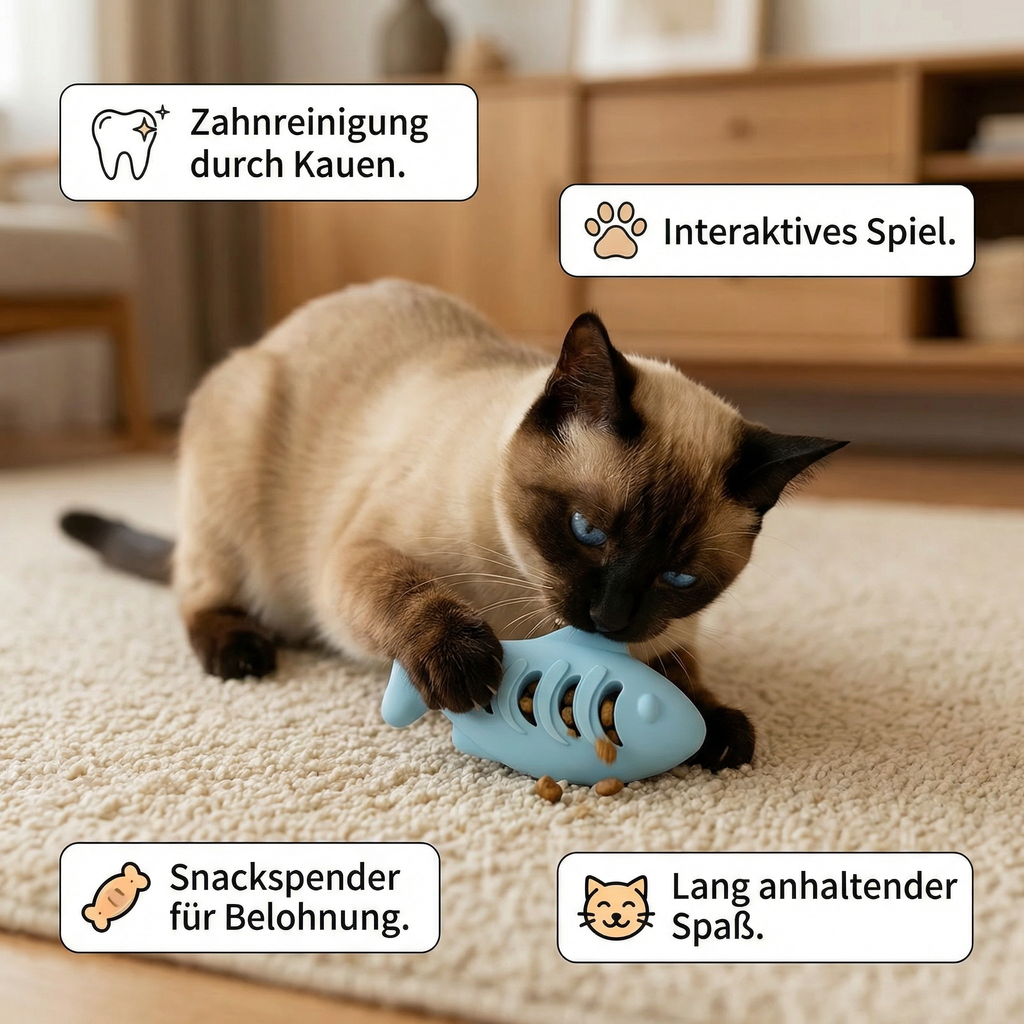 Dental chew and nibble fish silicone treat dispenser for cats