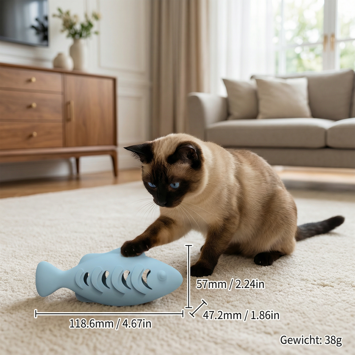 Dental chew and nibble fish silicone treat dispenser for cats