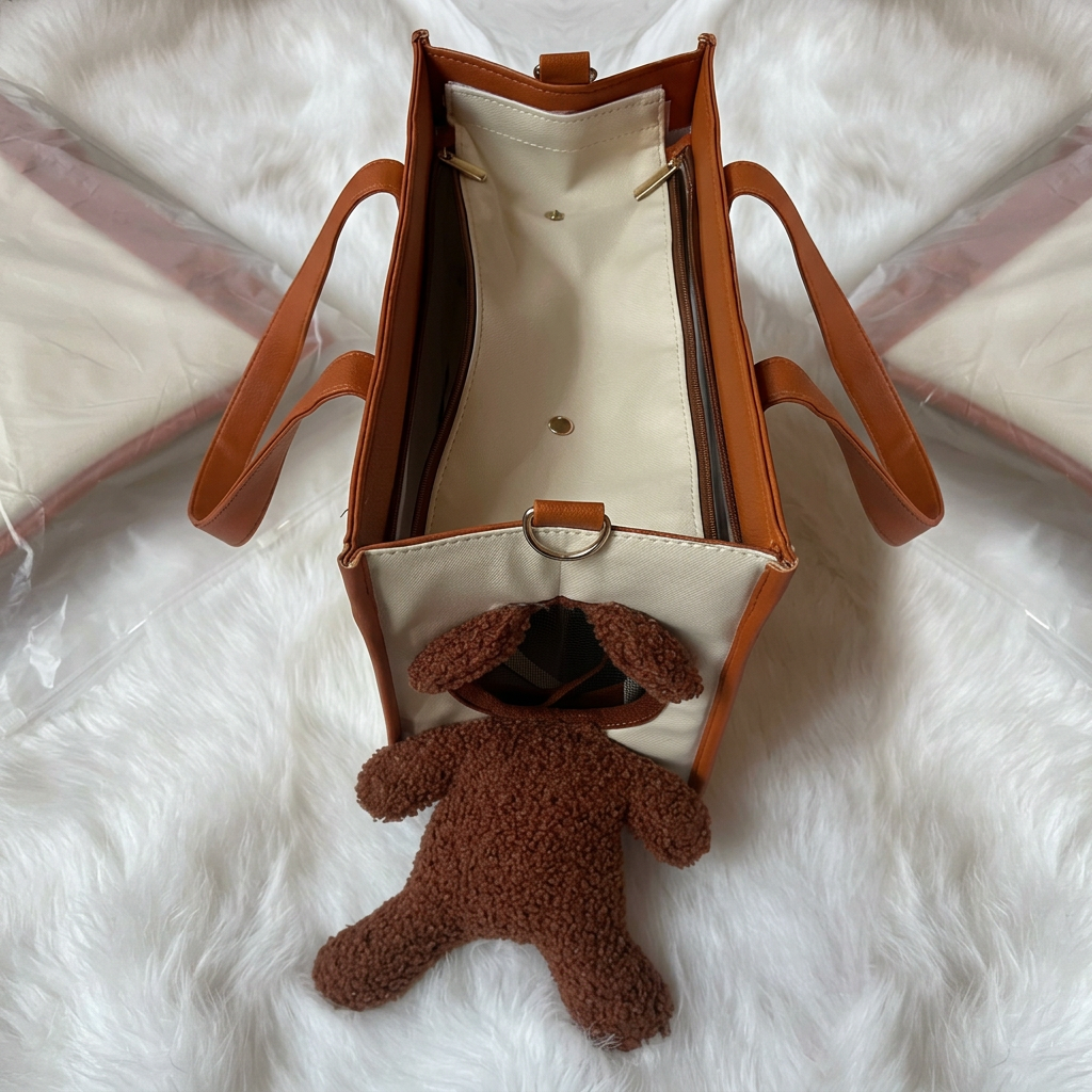 Pet carrier bag with teddy bear peek-a-boo window
