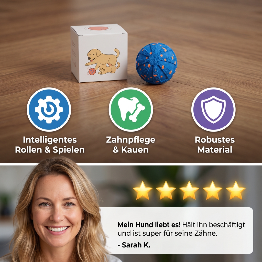 Dog chasing the smart rolling dog ball
