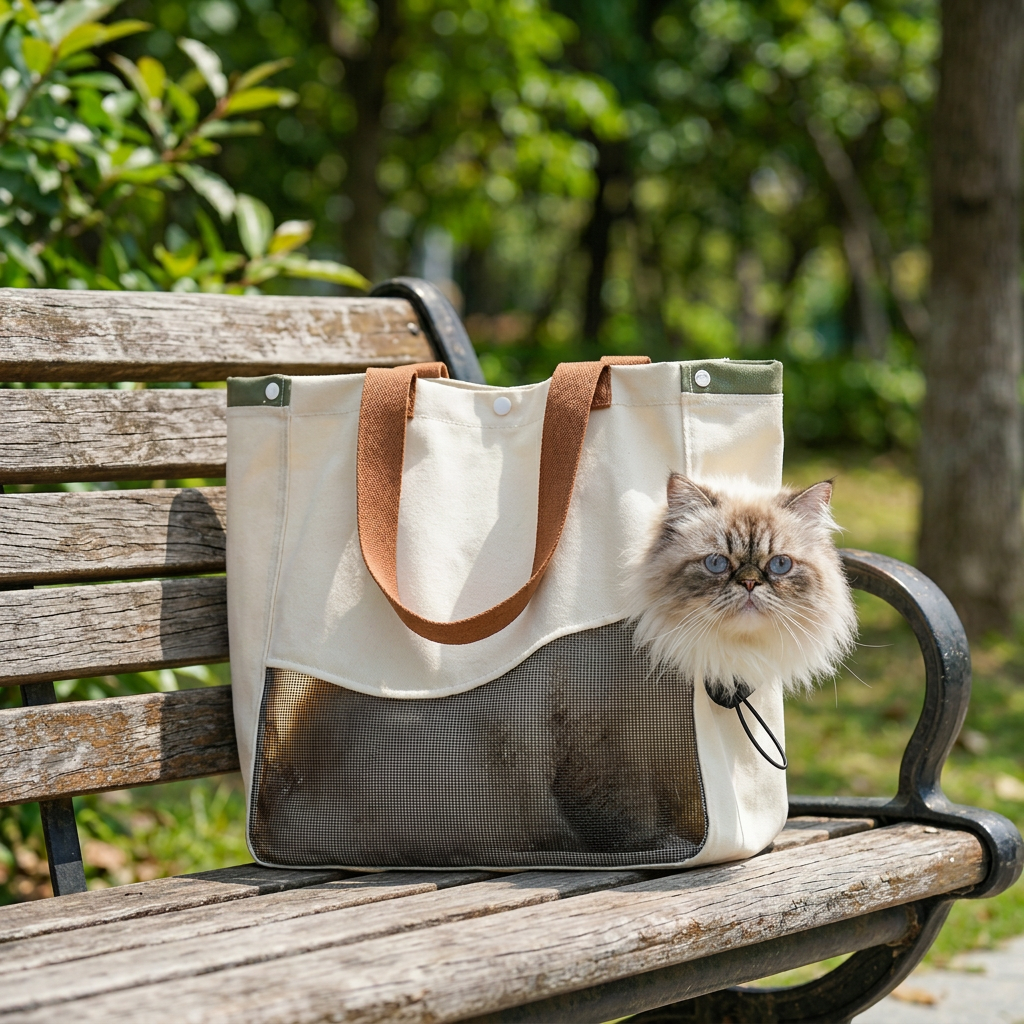 Breathable canvas cat carrier with mesh window
