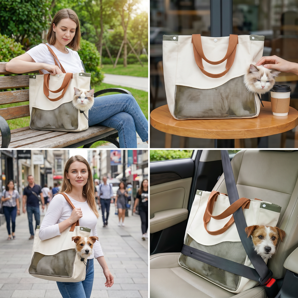 Breathable canvas cat carrier with mesh window