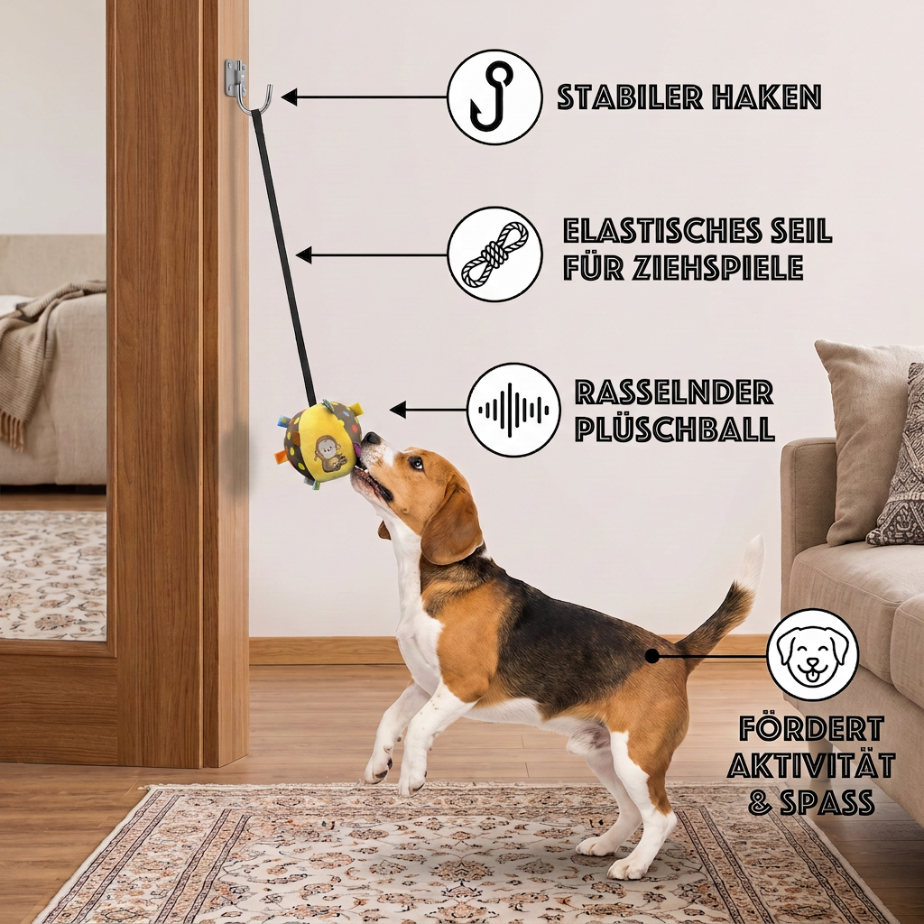 Interactive Hanging Dog Toy with Elastic Play Rope &amp; Hook