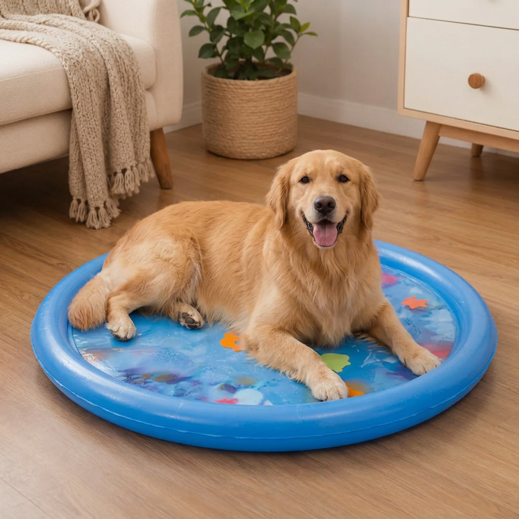 Cooling play water mat with floating fish for cats and small pets