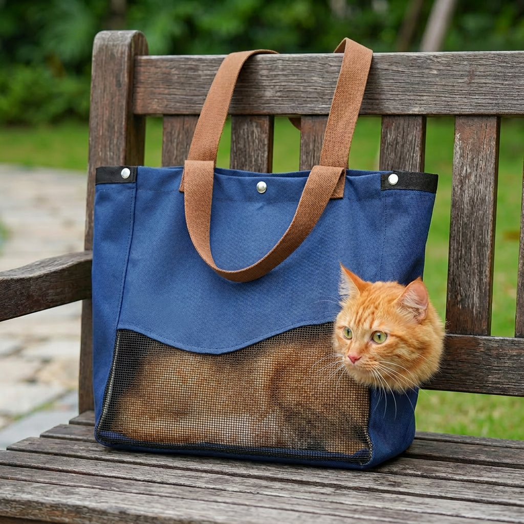 Breathable canvas cat carrier with mesh window