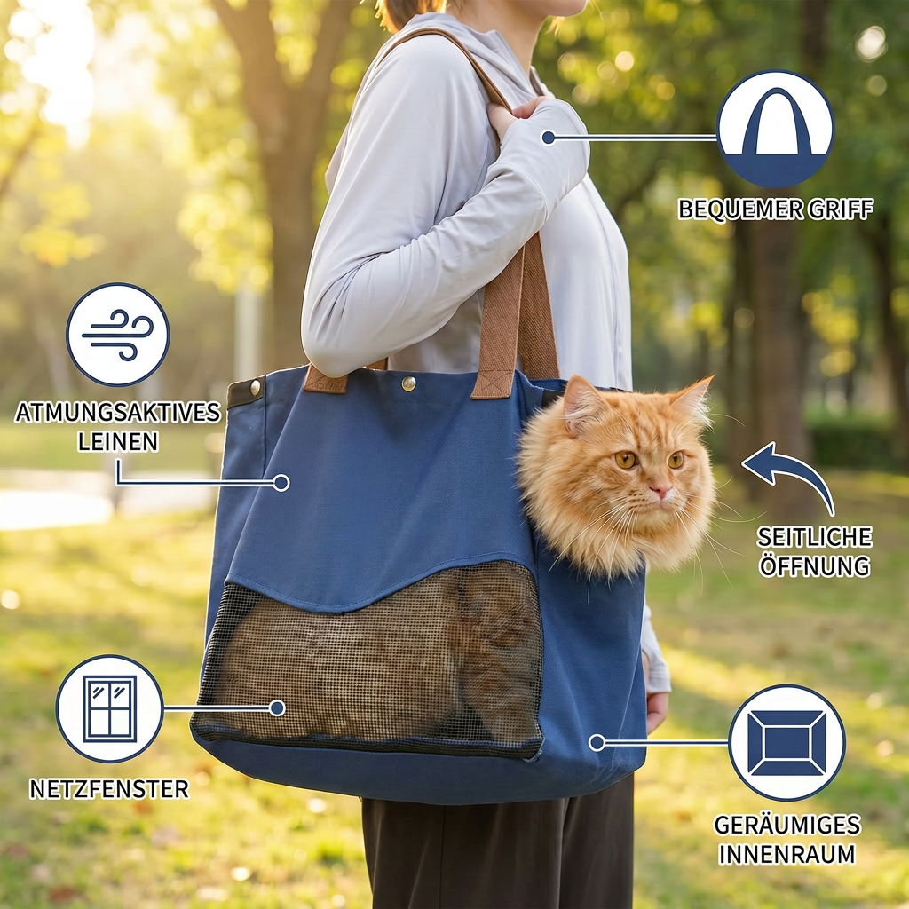 Breathable canvas cat carrier with mesh window