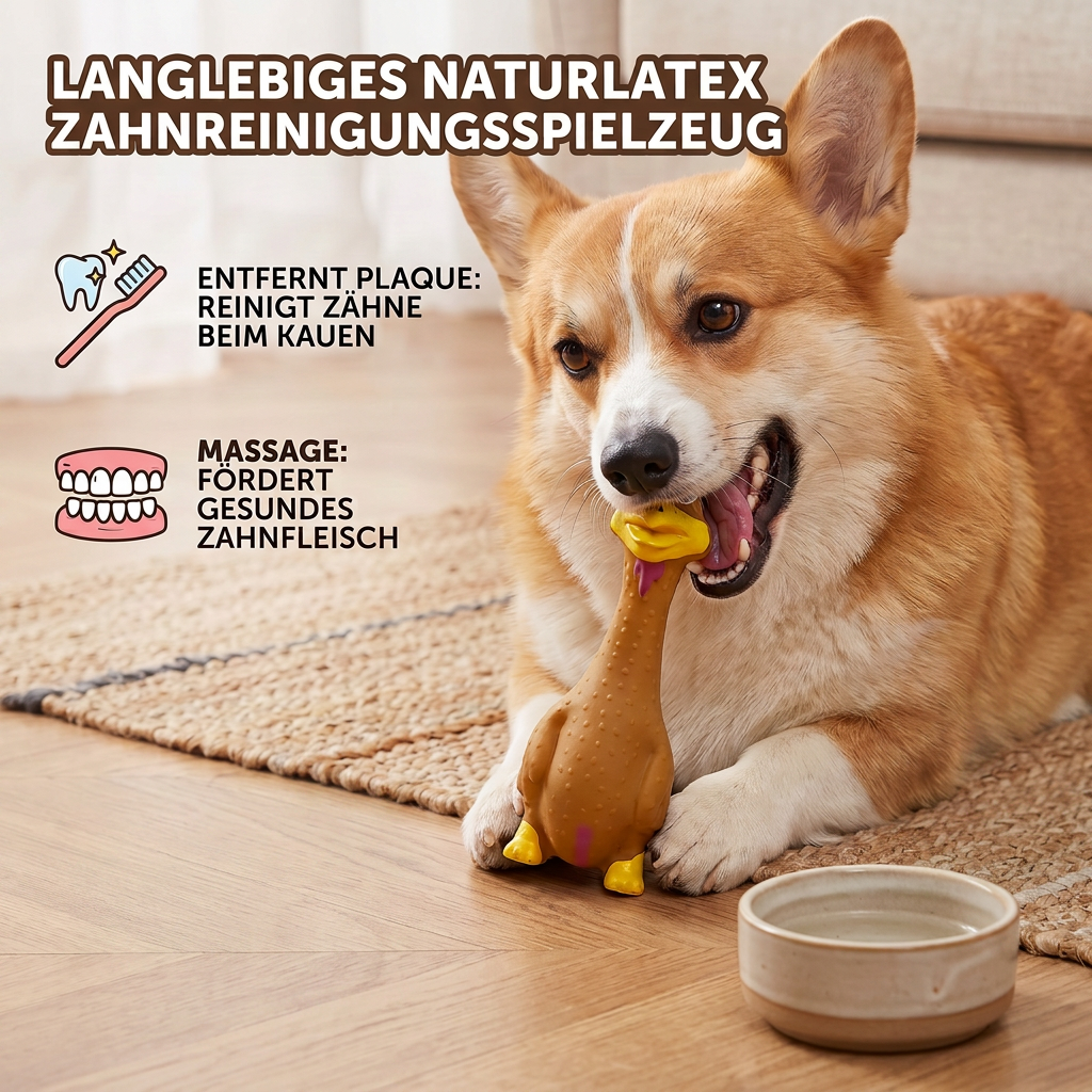 Textured latex surface that helps clean a dog's teeth