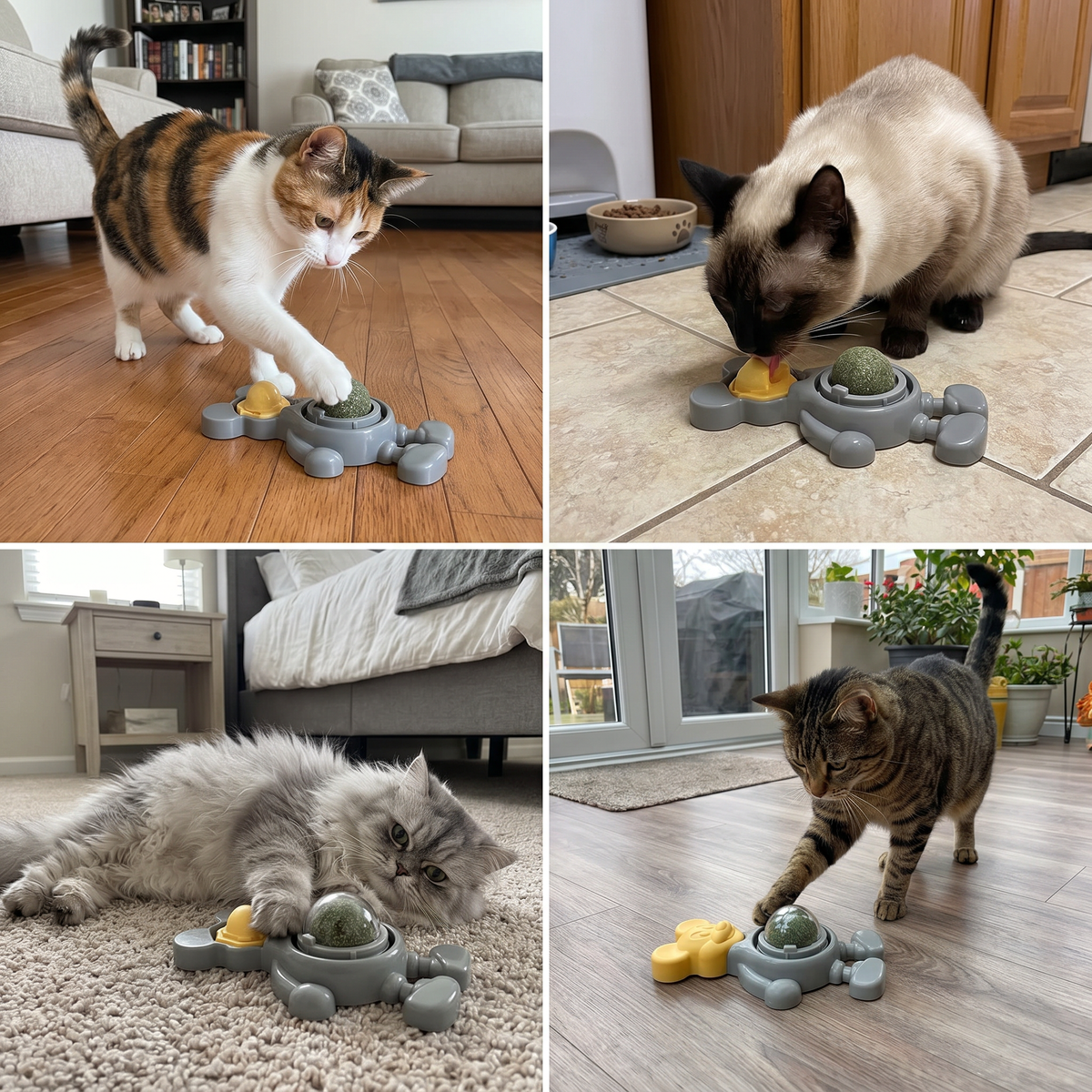 Cat chewing the cat grass ball toy