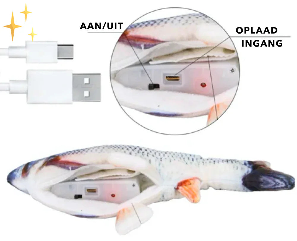 PlayFish fish cat toys with USB charging cable