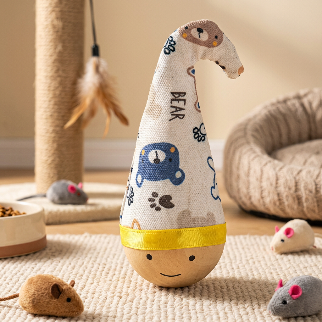 Natural beechwood roly-poly pet toy